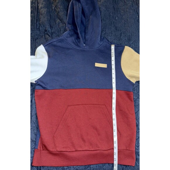 Skechers Hoodie Pullover Kids XL Blue Red White Beige Colorblock Kangaroo Pocket - Picture 3 of 8